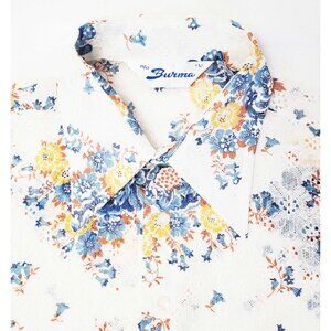 Bud Burma 1970s Vintage Mens Lace Semi Sheer Floral Print Button Down Shirt L